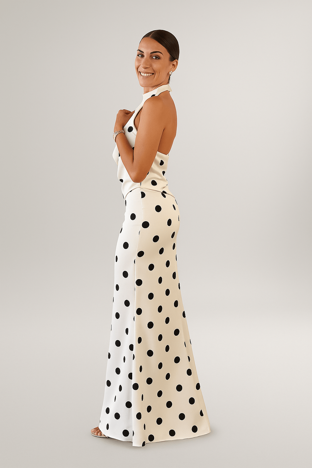 Chloé™ | Robe Longue à Pois Noirs - LUNAEVE