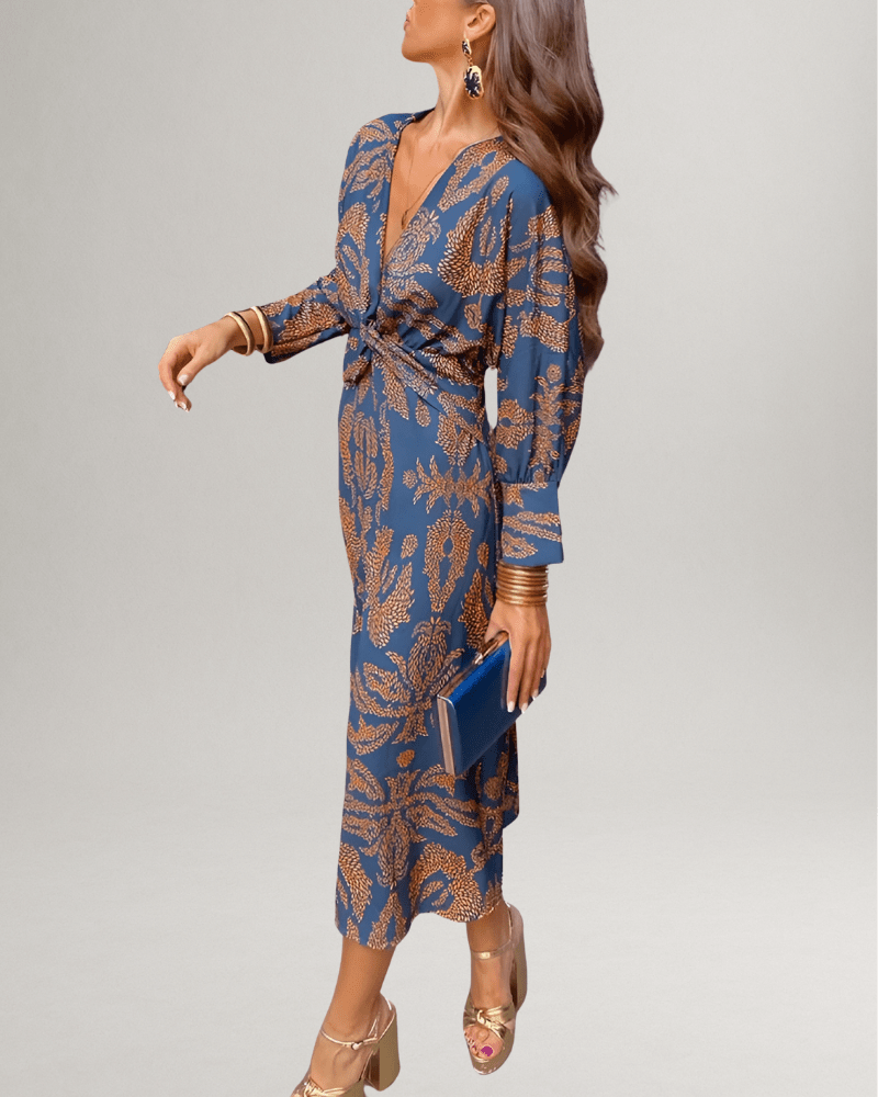 Éliane™ | Robe portefeuille élégante à manches longues - LUNAEVE