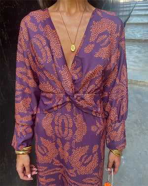 Éliane™ | Robe portefeuille élégante à manches longues - LUNAEVE