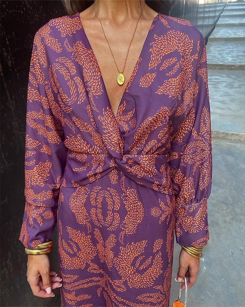 Éliane™ | Robe portefeuille élégante à manches longues - LUNAEVE