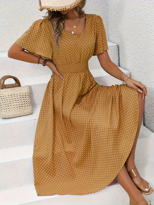 Maëva™ | Robe midi chic à pois roses - LUNAEVE