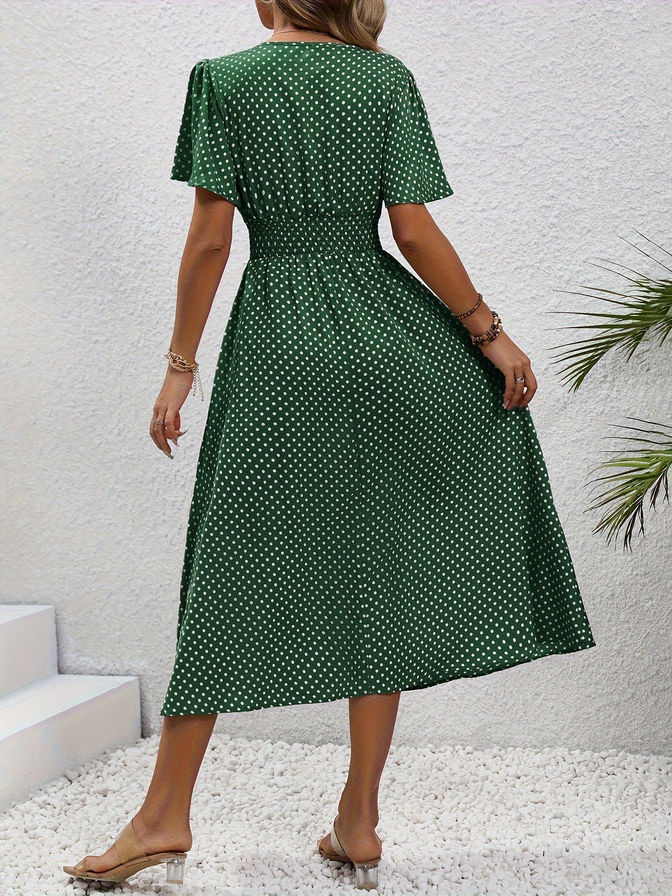 Maëva™ | Robe midi chic à pois roses - LUNAEVE