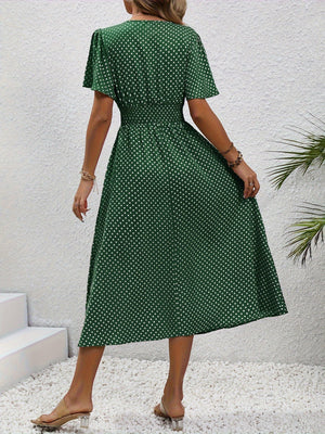 Maëva™ | Robe midi chic à pois roses - LUNAEVE