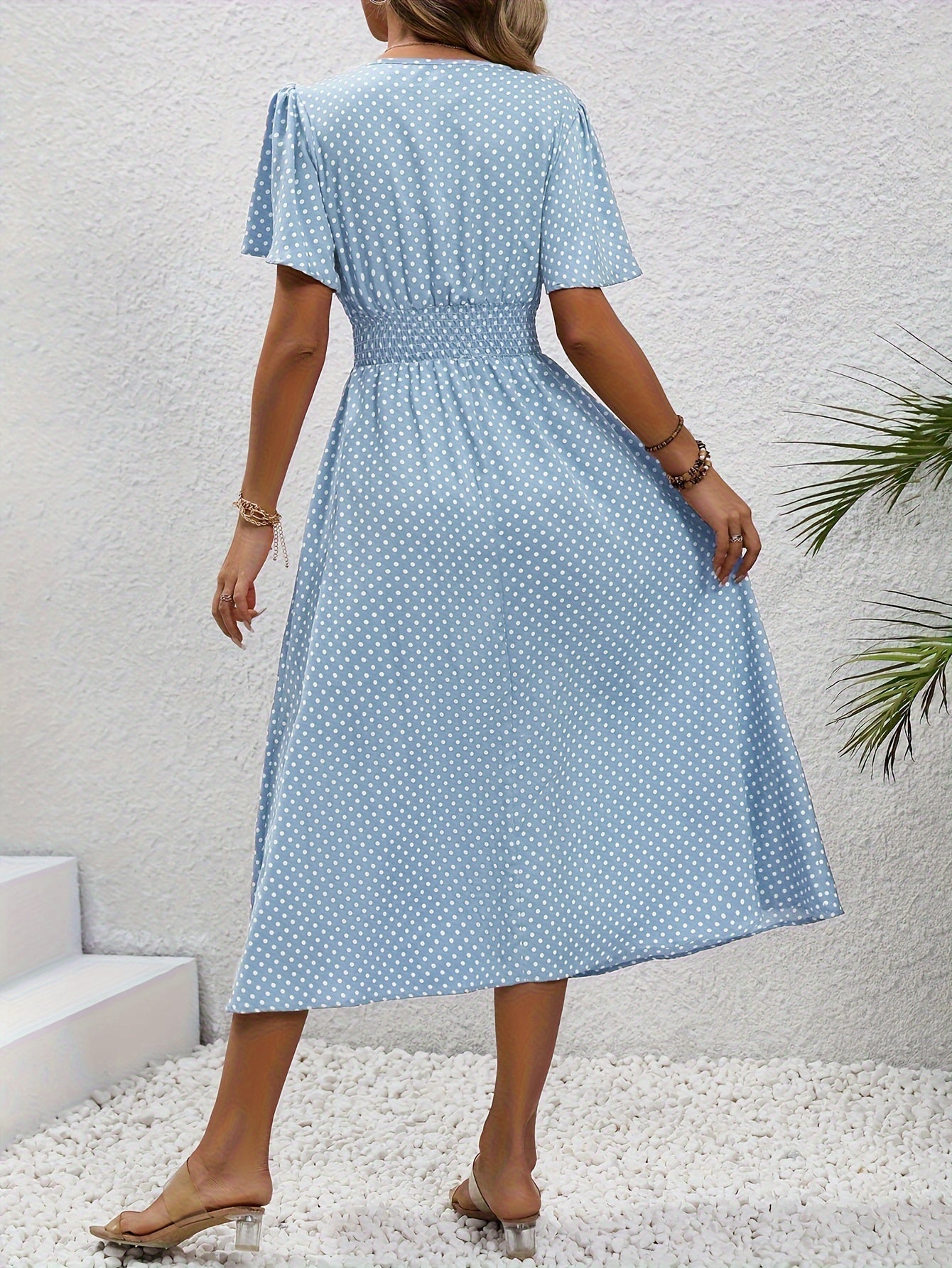 Maëva™ | Robe midi chic à pois roses - LUNAEVE