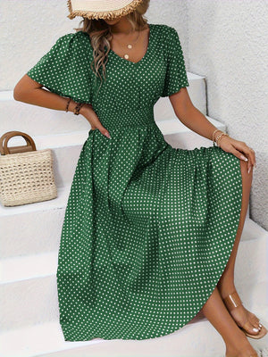 Maëva™ | Robe midi chic à pois roses - LUNAEVE