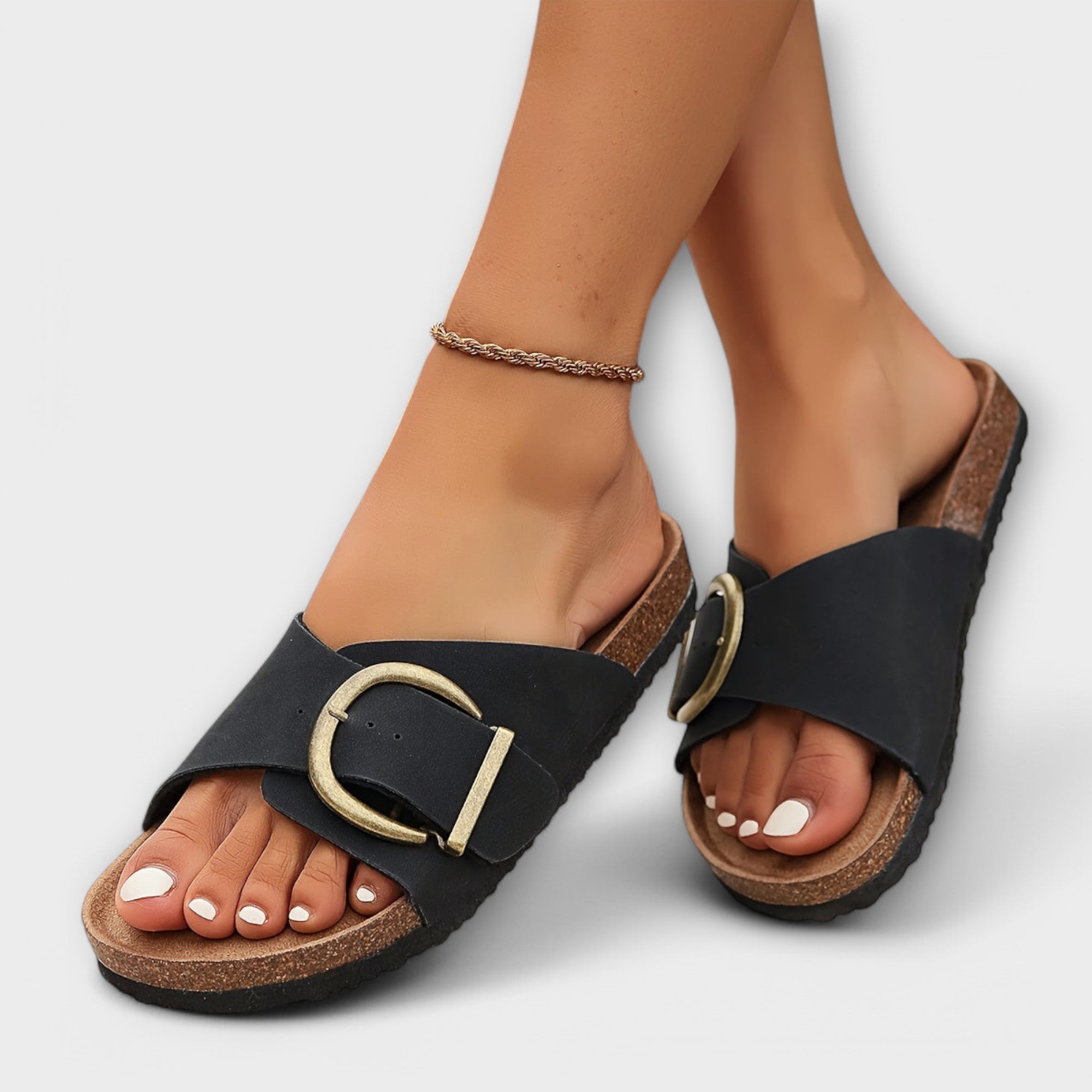 Margie™ | Mules pour femme en liège avec brides à boucles - LUNAEVE