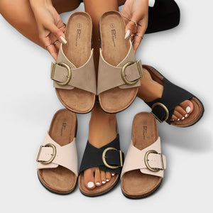 Margie™ | Mules pour femme en liège avec brides à boucles - LUNAEVE
